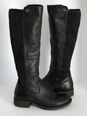 Rieker Women’s Black Leather Knee-High Riding Boots Stretch-Fit Size 8.5